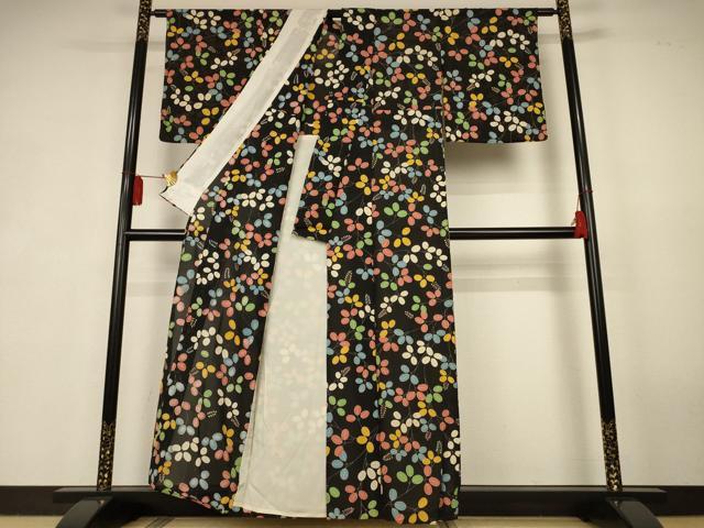 平和屋着物＊夏物　小紋　絽　萩　黒地　正絹　逸品　AABK2702jd