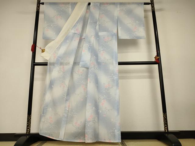 平和屋着物＊夏物　小紋　絽　草花文　洗える着物　AABK2713jd