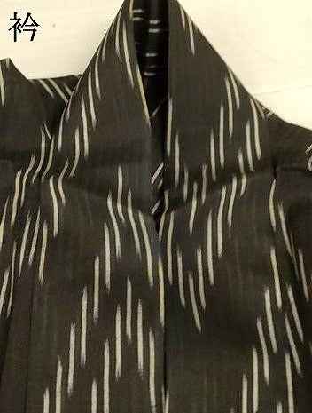 平和屋着物＊夏物　お召　幾何学文様　黒地　正絹　逸品　AABK2715jd