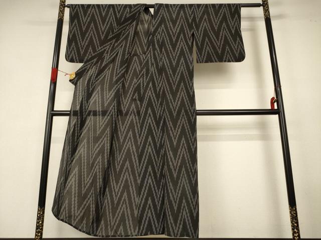 平和屋着物＊夏物　お召　幾何学文様　黒地　正絹　逸品　AABK2715jd