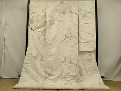 平和屋本店●白打掛　白無垢　和装　婚礼　結婚式　花嫁　神社挙式　刺繍　唐織　飛鶴花文　銀糸　逸品　AABK2726ou