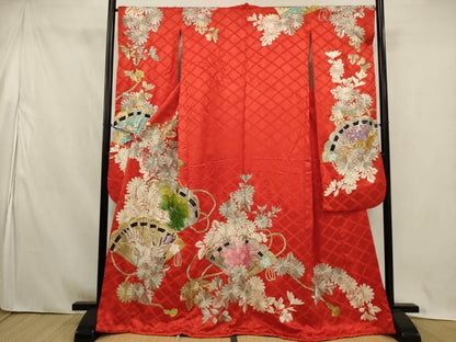 平和屋本店●お引きずり・お引き摺り・引き振袖　和装　結婚式　舞妓　芸妓　芸者　衣装　総刺繍　扇面飛鶴花文　金銀糸　逸品　AABK2728ou