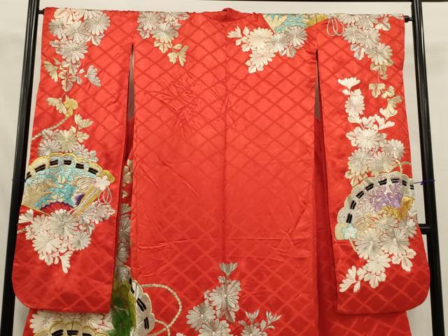 平和屋本店●お引きずり・お引き摺り・引き振袖　和装　結婚式　舞妓　芸妓　芸者　衣装　総刺繍　扇面飛鶴花文　金銀糸　逸品　AABK2728ou