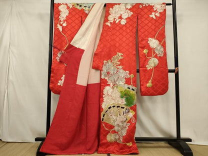 平和屋本店●お引きずり・お引き摺り・引き振袖　和装　結婚式　舞妓　芸妓　芸者　衣装　総刺繍　扇面飛鶴花文　金銀糸　逸品　AABK2728ou