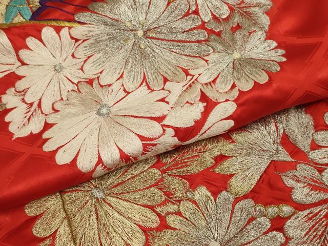 平和屋本店●お引きずり・お引き摺り・引き振袖　和装　結婚式　舞妓　芸妓　芸者　衣装　総刺繍　扇面飛鶴花文　金銀糸　逸品　AABK2728ou