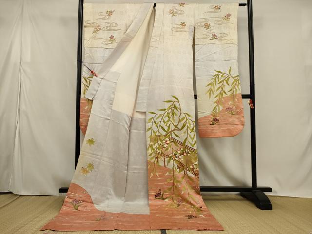 平和屋本店●お引きずり・お引き摺り・引き振袖　和装　結婚式　舞妓　芸妓　芸者　衣装　駒刺繍　渡り橋花文　金彩　逸品　AABK2730ou