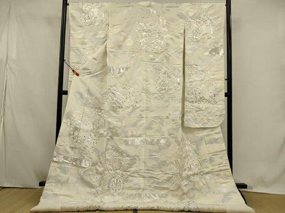 平和屋本店●白打掛　白無垢　和装　婚礼　結婚式　花嫁　神社挙式　駒刺繍　花車文　銀糸　逸品　AABK2731ou