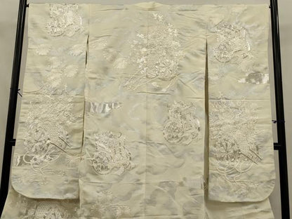 平和屋本店●白打掛　白無垢　和装　婚礼　結婚式　花嫁　神社挙式　駒刺繍　花車文　銀糸　逸品　AABK2731ou