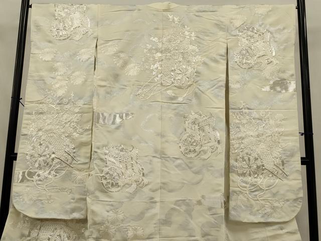 平和屋本店●白打掛　白無垢　和装　婚礼　結婚式　花嫁　神社挙式　駒刺繍　花車文　銀糸　逸品　AABK2731ou