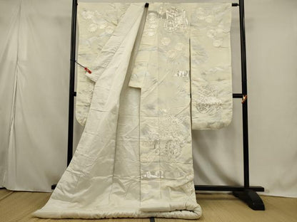 平和屋本店●白打掛　白無垢　和装　婚礼　結婚式　花嫁　神社挙式　駒刺繍　花車文　銀糸　逸品　AABK2731ou
