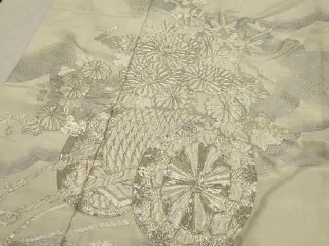 平和屋本店●白打掛　白無垢　和装　婚礼　結婚式　花嫁　神社挙式　駒刺繍　花車文　銀糸　逸品　AABK2731ou