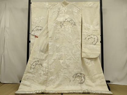 平和屋本店●白打掛　白無垢　和装　婚礼　結婚式　花嫁　神社挙式　駒刺繍　源氏車飛鶴花文　逸品　AABK2732ou