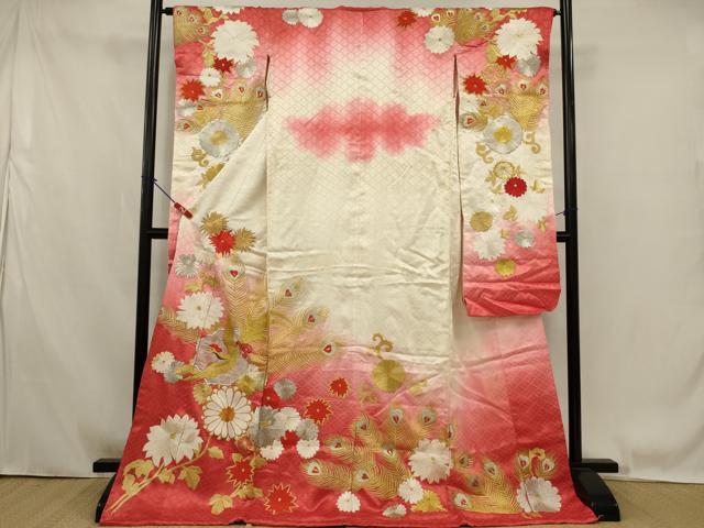 平和屋本店●お引きずり・お引き摺り・引き振袖 和装 結婚式 舞妓 芸妓 芸者 衣装 総刺繍 鳳凰草花文 暈し染め 金銀糸 逸品 AABK2738ou