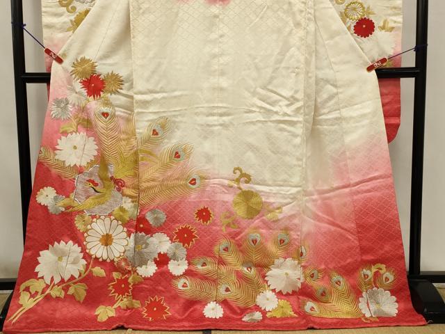 平和屋本店●お引きずり・お引き摺り・引き振袖 和装 結婚式 舞妓 芸妓 芸者 衣装 総刺繍 鳳凰草花文 暈し染め 金銀糸 逸品 AABK2738ou