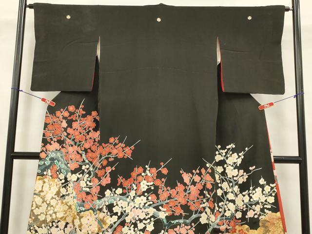 平和屋本店●お引きずり・お引き摺り・黒留袖　和装　結婚式　舞妓　芸妓　芸者　衣装　枝梅文　金銀彩　逸品　AABK2741ou