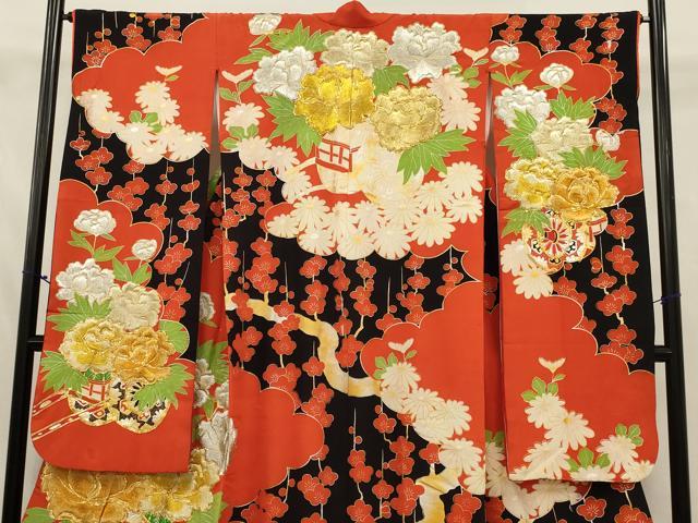 平和屋本店●お引きずり・お引き摺り・引き振袖　和装　結婚式　舞妓　芸妓　芸者　衣装　駒刺繍　花車文　金銀糸　逸品　AABK2742ou