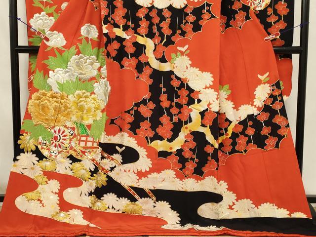 平和屋本店●お引きずり・お引き摺り・引き振袖　和装　結婚式　舞妓　芸妓　芸者　衣装　駒刺繍　花車文　金銀糸　逸品　AABK2742ou