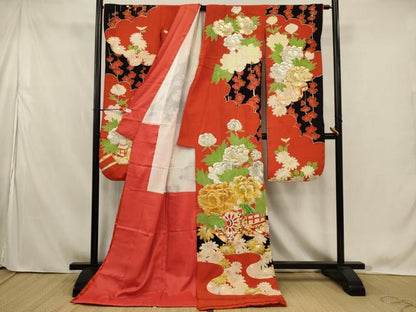 平和屋本店●お引きずり・お引き摺り・引き振袖　和装　結婚式　舞妓　芸妓　芸者　衣装　駒刺繍　花車文　金銀糸　逸品　AABK2742ou