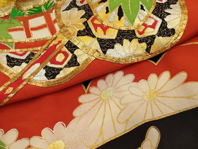 平和屋本店●お引きずり・お引き摺り・引き振袖　和装　結婚式　舞妓　芸妓　芸者　衣装　駒刺繍　花車文　金銀糸　逸品　AABK2742ou