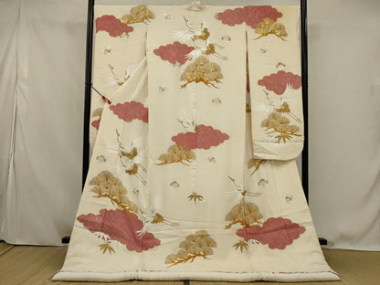 平和屋本店●色打掛　引き振袖　和装　婚礼　結婚式　花嫁　神社挙式　絞り　駒刺繍　飛鶴松文　金糸　金彩　逸品　AABK2745ou