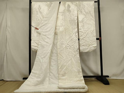 平和屋本店●白打掛　白無垢　和装　婚礼　結婚式　花嫁　神社挙式　唐織　飛鶴草花文　逸品　AABK2747ou