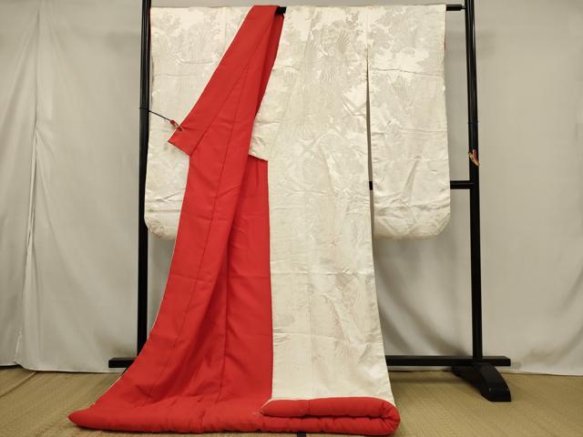 平和屋本店●白打掛　白無垢　和装　婚礼　結婚式　花嫁　神社挙式　唐織　刺繍　飛鶴草花文　逸品　AABK2749ou
