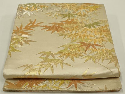 平和屋着物◎六通柄袋帯　笹文　金銀糸　正絹　逸品　AABK2752ou
