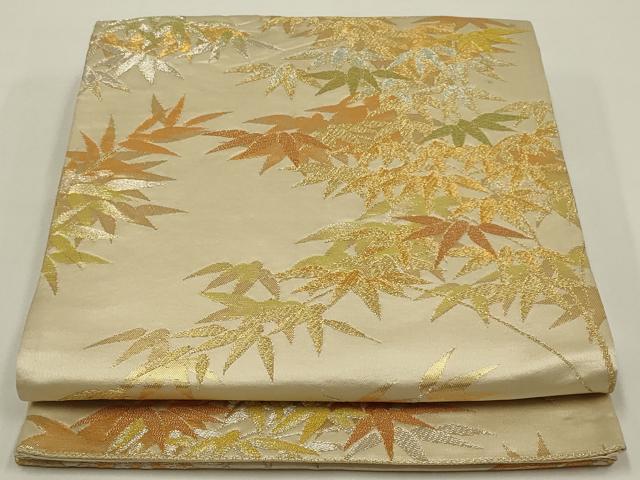 平和屋着物◎六通柄袋帯　笹文　金銀糸　正絹　逸品　AABK2752ou
