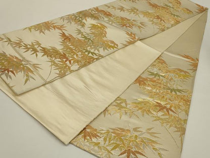 平和屋着物◎六通柄袋帯　笹文　金銀糸　正絹　逸品　AABK2752ou