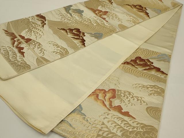平和屋着物◎六通柄袋帯　立波文　金糸　正絹　逸品　AABK2758ou