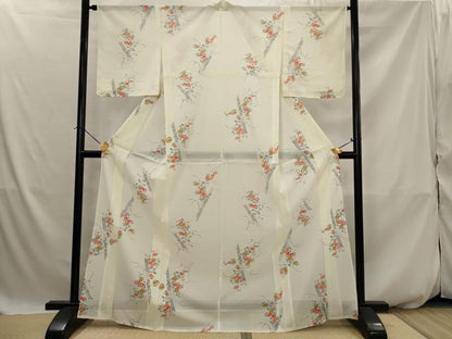 平和屋着物＊夏物　小紋　絽　草花文　洗える着物　未使用　AABK2766st