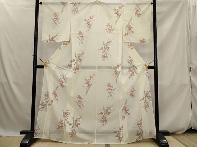 平和屋着物＊夏物　小紋　絽　草花文　洗える着物　未使用　AABK2766st