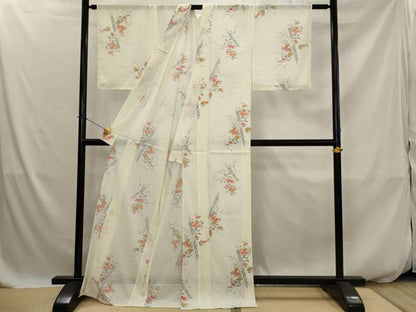 平和屋着物＊夏物　小紋　絽　草花文　洗える着物　未使用　AABK2766st