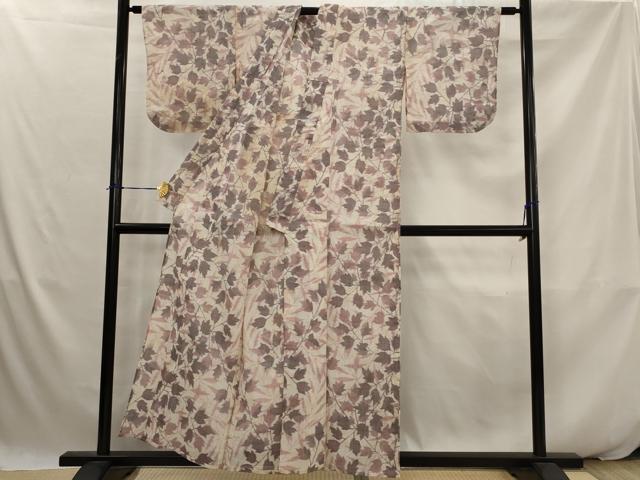平和屋着物＊夏物　本場小千谷ちぢみ　枝葉文　麻　逸品　AABK2773st