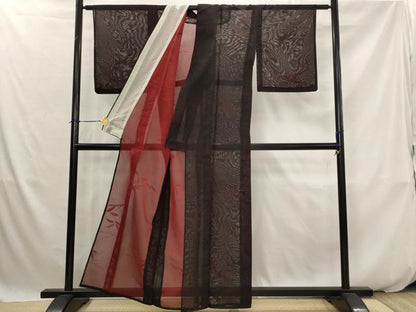 平和屋着物＊夏物　小紋　紗　笹の葉文　正絹　逸品　AABK2774st