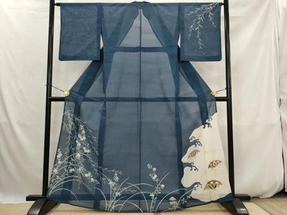 平和屋着物＊夏物　訪問着　絽　草花文　金銀彩　正絹　逸品　AABK2775st