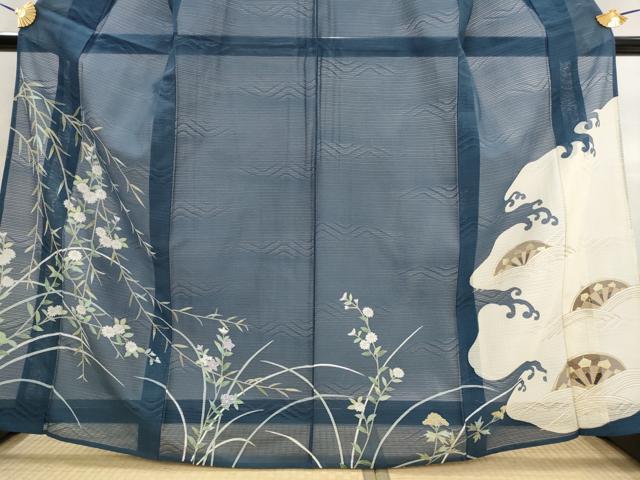 平和屋着物＊夏物　訪問着　絽　草花文　金銀彩　正絹　逸品　AABK2775st