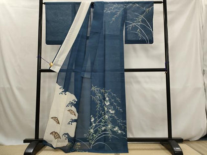 平和屋着物＊夏物　訪問着　絽　草花文　金銀彩　正絹　逸品　AABK2775st