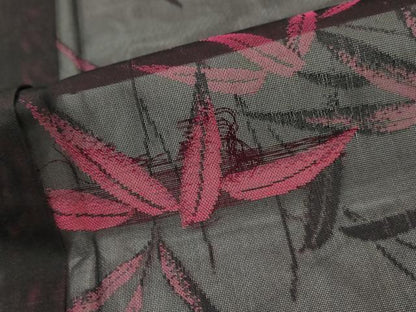 平和屋着物＊夏物　小紋　紗　笹の葉文　黒地　正絹　逸品　AABK2777st