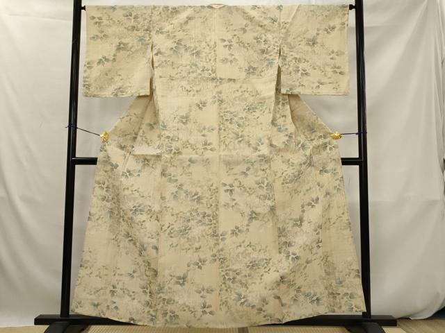 平和屋着物＊夏物　小紋　生紬　手描き　草花文　正絹　逸品　AABK2786st