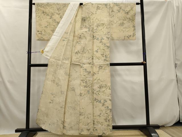 平和屋着物＊夏物　小紋　生紬　手描き　草花文　正絹　逸品　AABK2786st