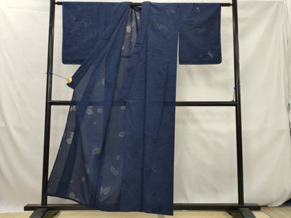 平和屋着物＊夏物　色無地　縦絽　舞葉紋紗　濃藍色　正絹　逸品　未使用　AABK2787st