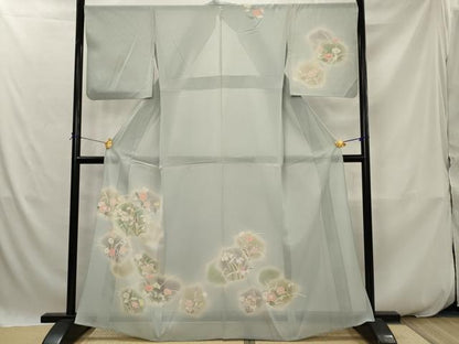平和屋着物＊夏物　訪問着　絽　駒刺繍　草花文　銀彩　正絹　逸品　AABK2790st