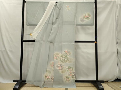 平和屋着物＊夏物　訪問着　絽　駒刺繍　草花文　銀彩　正絹　逸品　AABK2790st