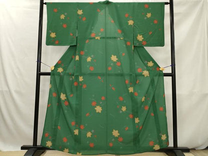 平和屋着物＊夏物　小紋　絽縮緬　楓　洗える着物　AABK2798st