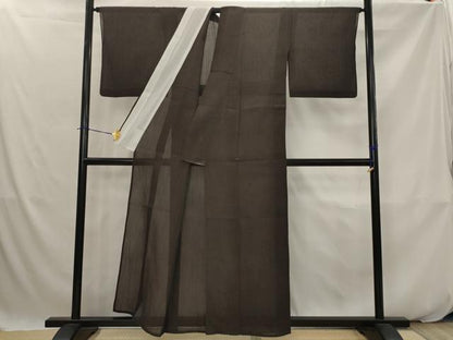 平和屋着物＊夏物　本場小千谷ちぢみ　赤墨色　麻　逸品　AABK2802st