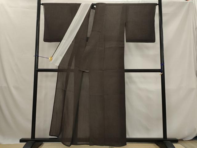 平和屋着物＊夏物　本場小千谷ちぢみ　赤墨色　麻　逸品　AABK2802st