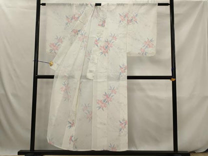 平和屋着物＊夏物　小紋　紗　草花文　洗える着物　AABK2803st