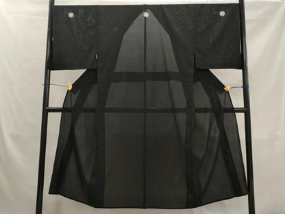 平和屋着物＊夏物　男性　黒紋付　絽　キングサイズ　洗える着物　AABK2804st