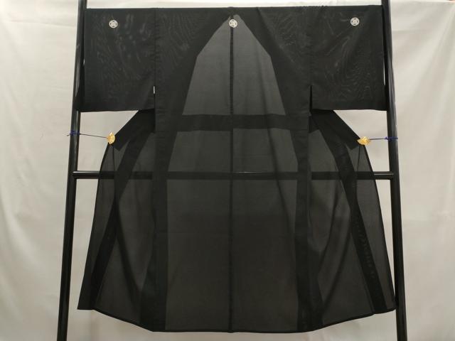 平和屋着物＊夏物　男性　黒紋付　絽　キングサイズ　洗える着物　AABK2804st
